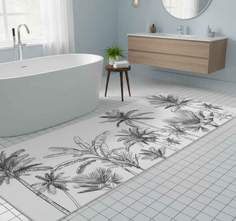 Tropical trees sketch bathroom vinyl rug - TenStickers