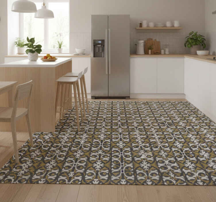 Alfombra vinílica cocina azulejos florales beige vintage - TenVinilo