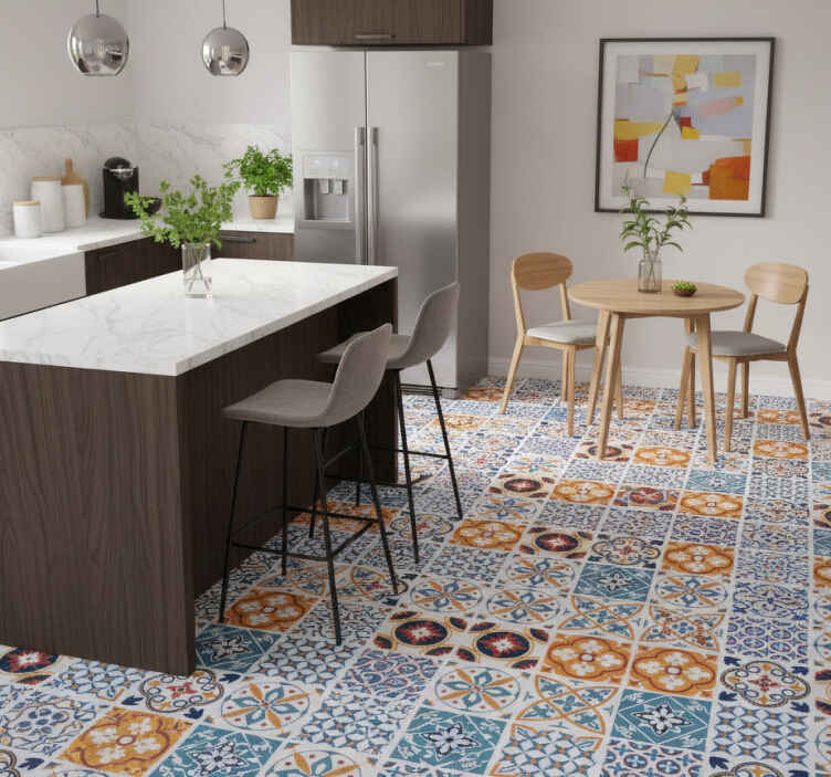 Alfombra vinílica cocina sevrinia azulejos de cemento - TenVinilo