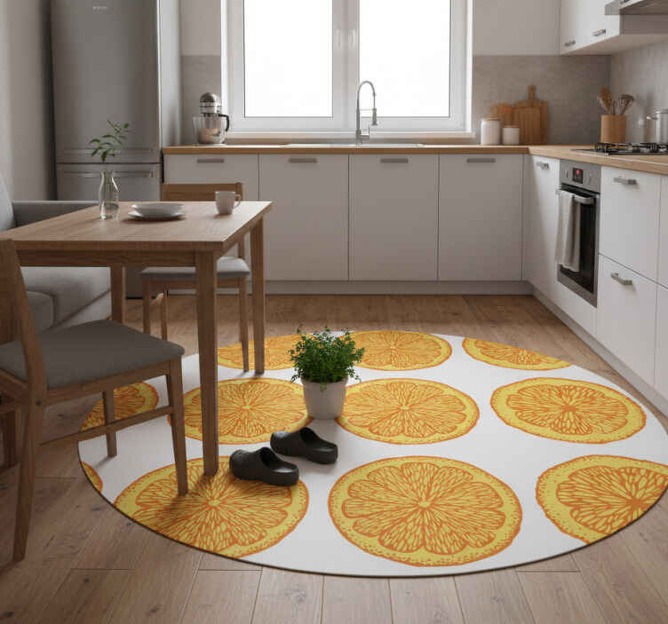 Kitchen vinyl rug with orange hand-drawn stickers - TenStickers