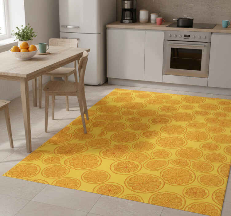 Kitchen vinyl rug with orange hand-drawn fridge pattern - TenStickers
