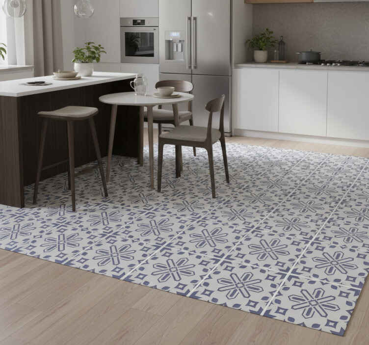 Tapis vinyle cuisine motifs carreaux ciment bleus et blancs - TenStickers