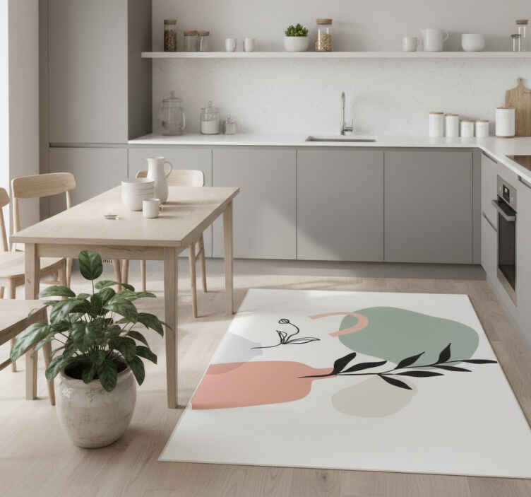 Mutfak pvc halı minimalistik renkli yapraklar - TenStickers
