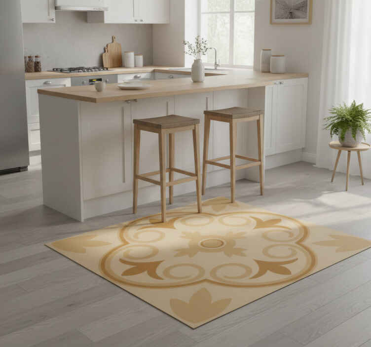 Kitchen vinyl rug in beige vintage floral design - TenStickers