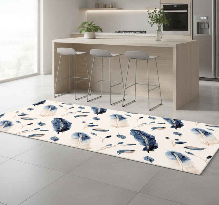 Flying leaves and feathers kitchen vinyl rug - TenStickers