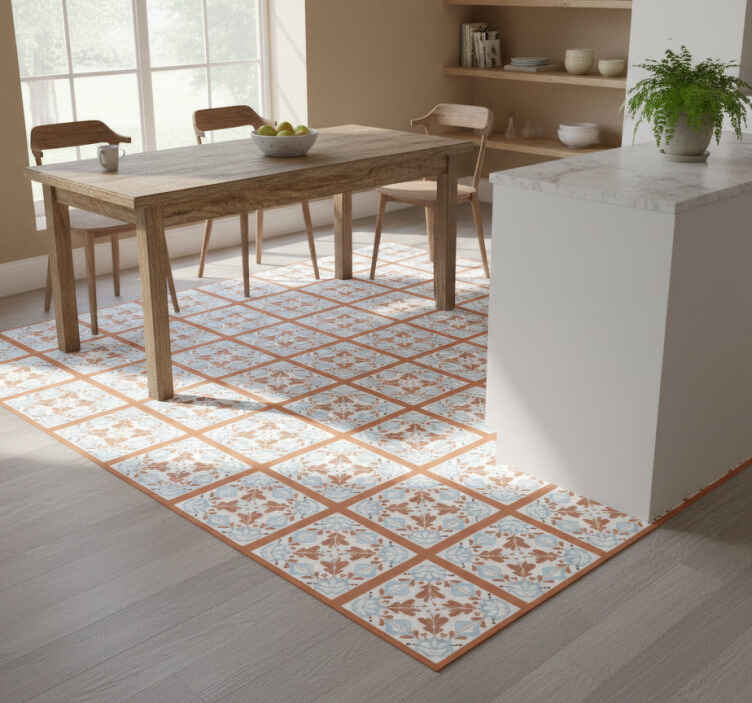 Kitchen vinyl rug floral mediterranean tiles - TenStickers