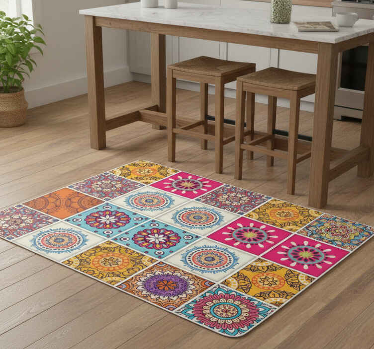 Kitchen vinyl rug mandala tile design - TenStickers