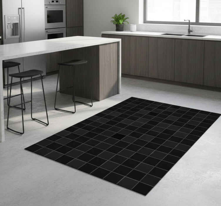 Alfombra vinílica cocina baldosas negras pequeñas - TenVinilo