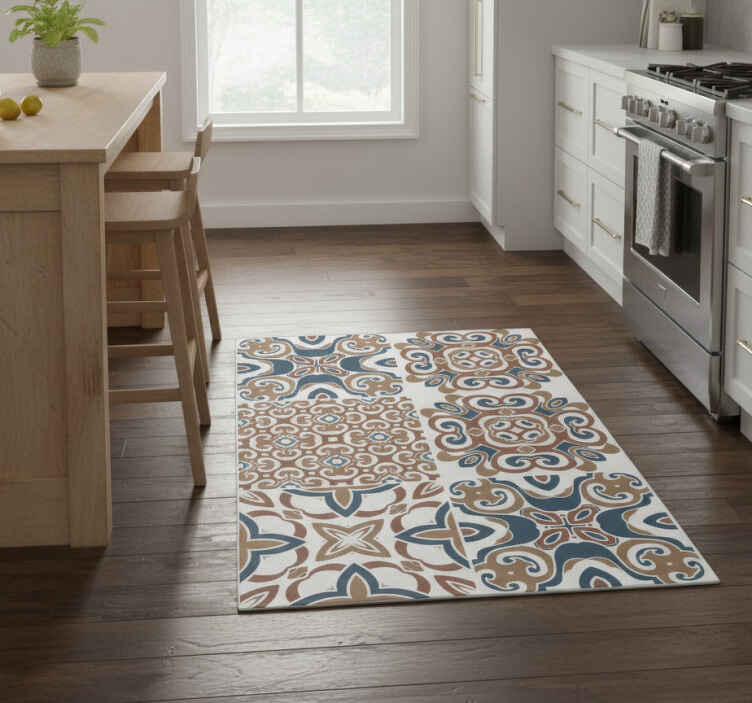 Kitchen vinyl rug with hydraulic tile design - TenStickers
