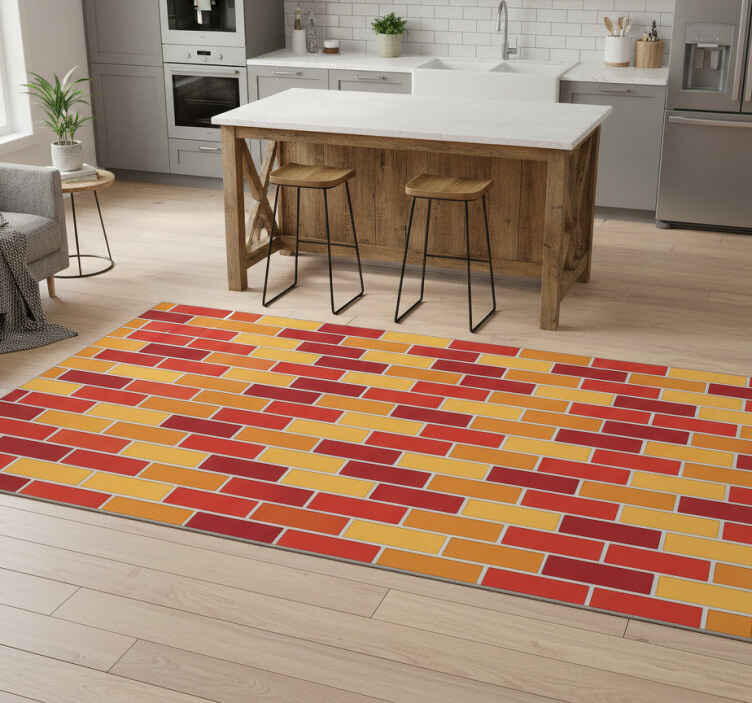 Warm toned brick kitchen vinyl rug - TenStickers