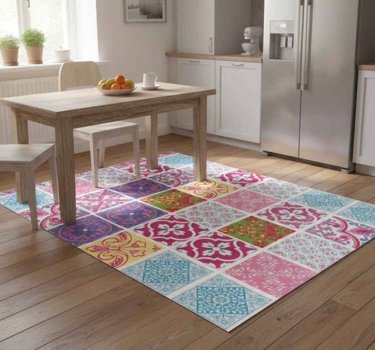 Kitchen vinyl rug in vibrant mediterranean tiles - TenStickers