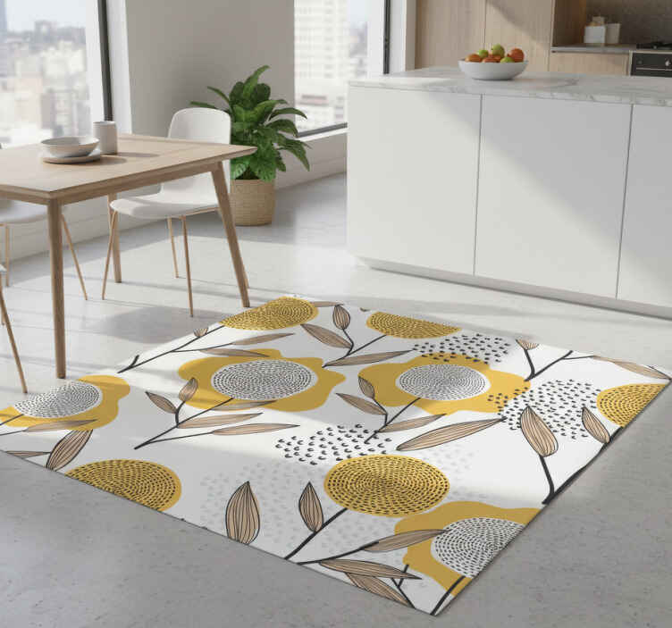 Kitchen vinyl rug yellow abstract floral design - TenStickers