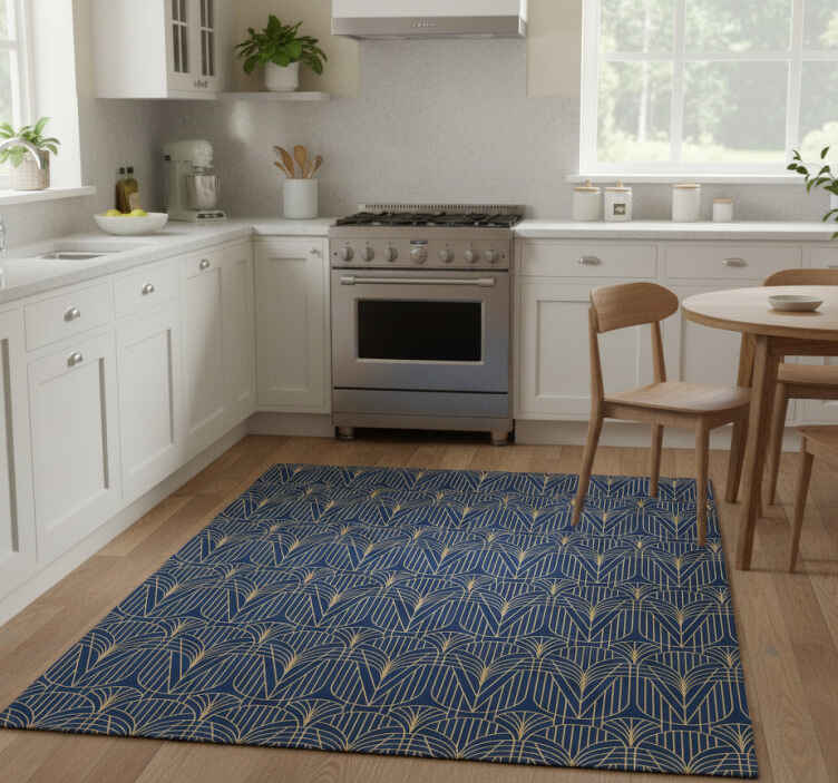 Kitchen vinyl rug in gold-accented art deco design - TenStickers