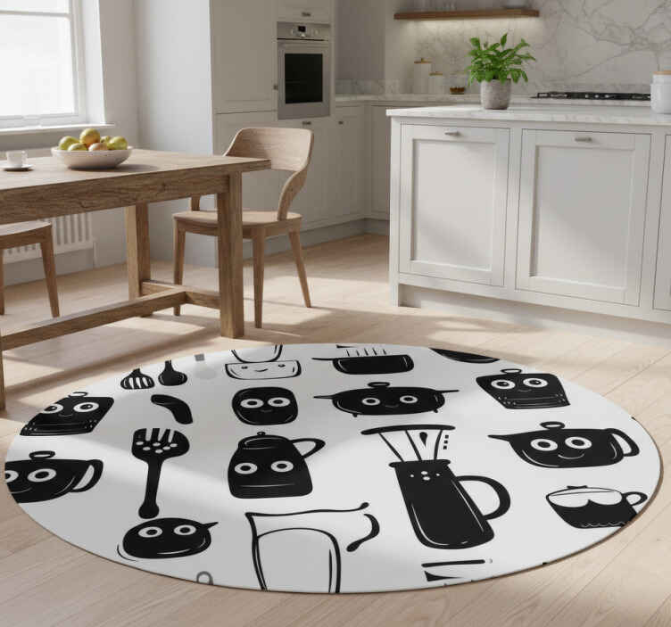 Drawn black utensils kitchen vinyl rug - TenStickers