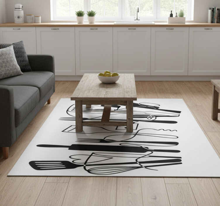 Kitchen vinyl rug with kitchen utensils design - TenStickers