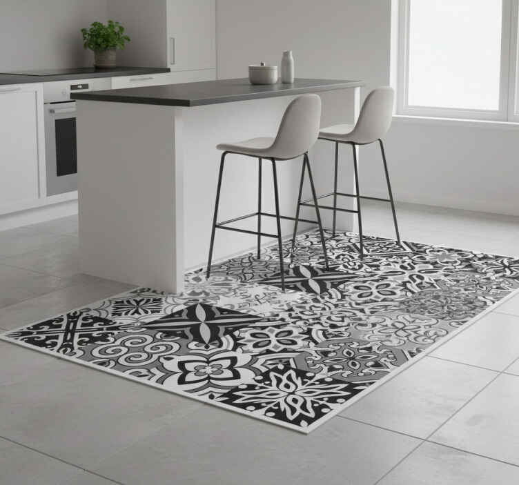 Kitchen vinyl rug in bold black geometric design - TenStickers