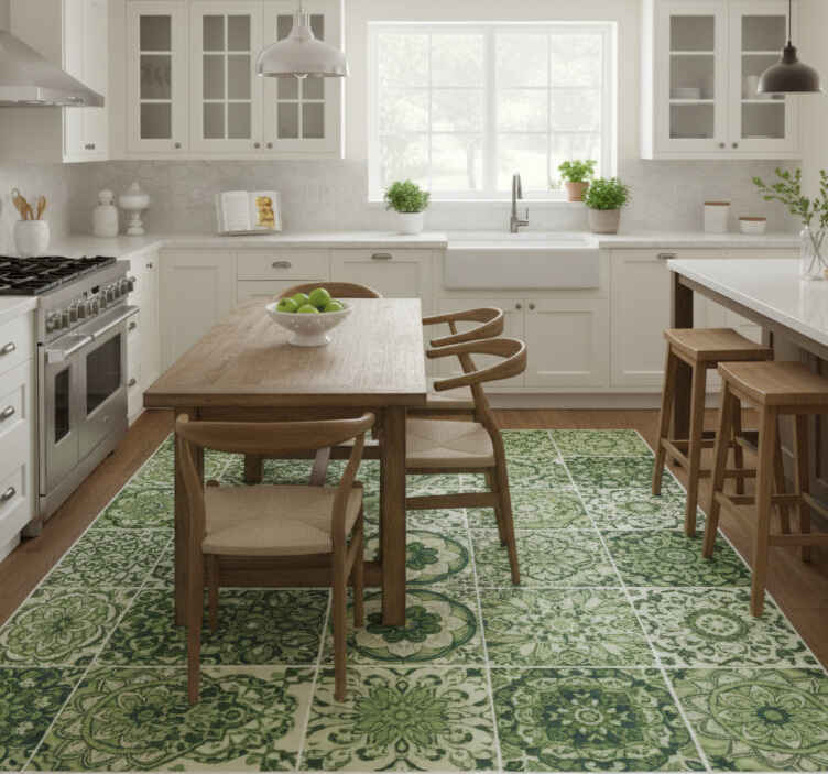 Moss green kaleidoscope kitchen vinyl rug - TenStickers