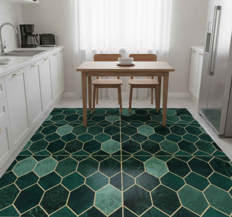 Kitchen vinyl rug in green scale with gold outline - TenStickers