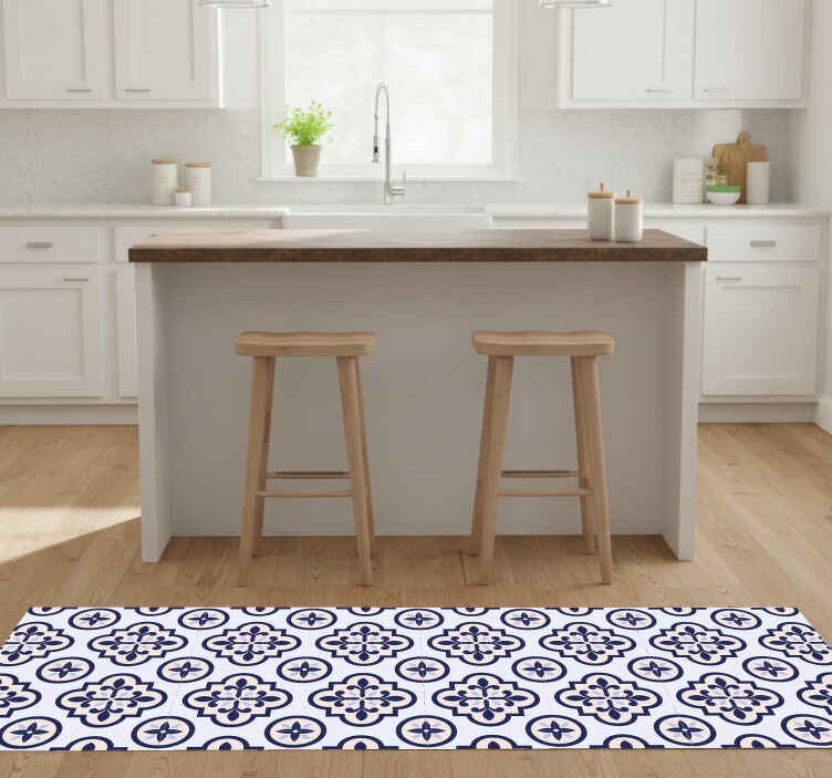 Kitchen vinyl rug in blue portuguese tile design - TenStickers