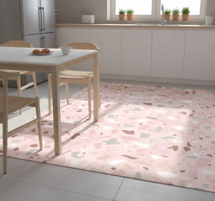Kitchen vinyl rug in pink terrazzo design - TenStickers