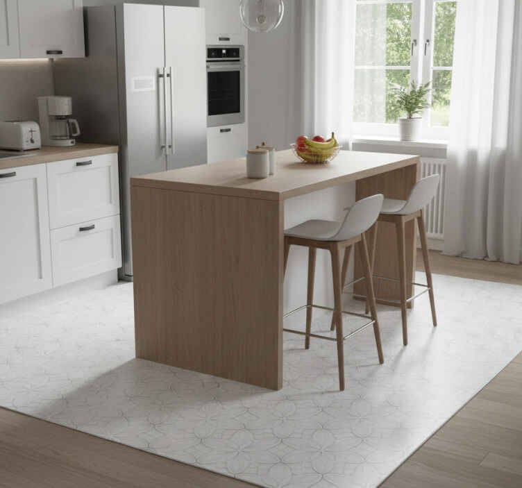 Minimalistic hexagon floral tiles kitchen vinyl rug - TenStickers