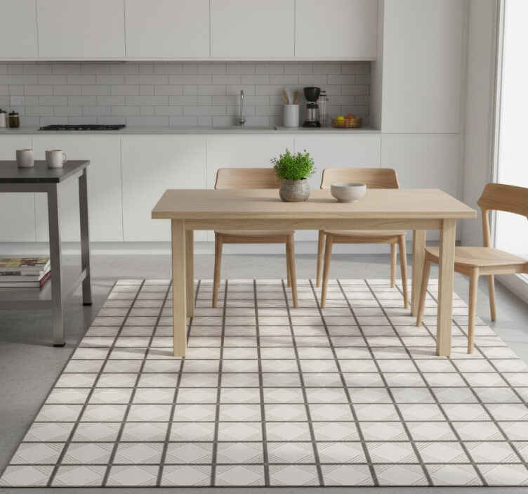 Kitchen vinyl rug with white abstract shape tiles - TenStickers