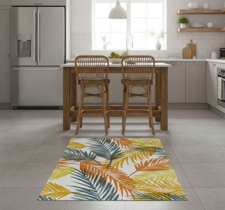 Kitchen vinyl rug with hand-drawn tropical leaves - TenStickers
