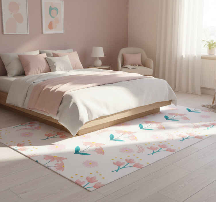 Bedroom vinyl rug with minimalistic pastel flowers and dots - TenStickers