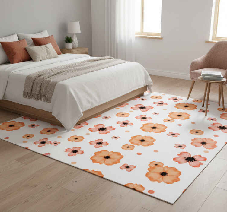 Vinyylimatto makuuhuoneeseen oranssi-pinkki akvarellikuvio - Tenstickers
