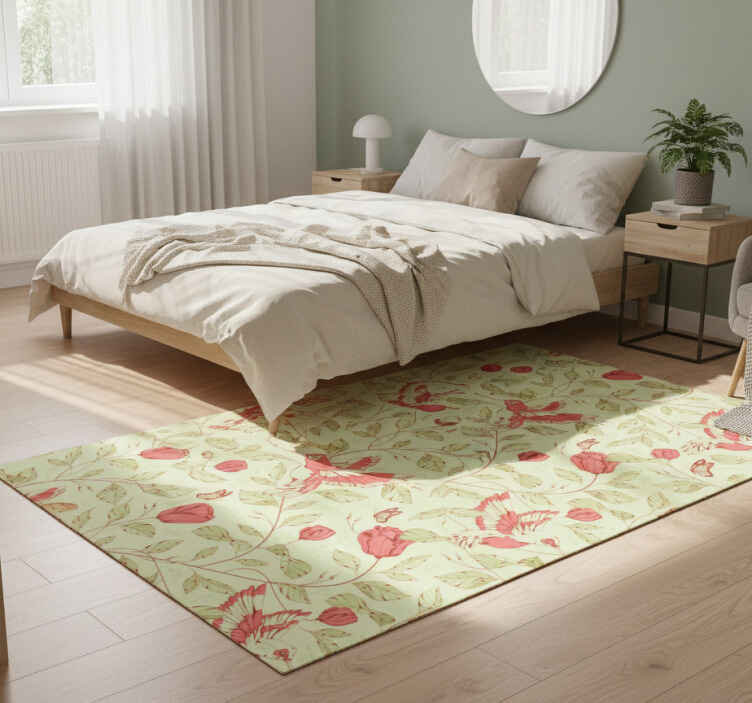 Covor vinil dormitor model lalele roșii pe fundal verde - TenStickers