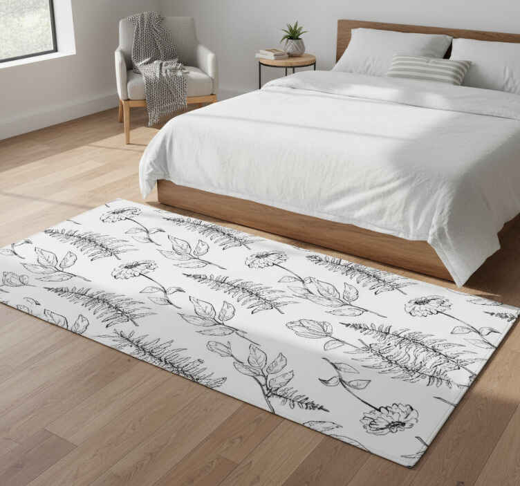 Alfombra vinílica dormitorio patrón tulipanes blanco y negro - TenVinilo