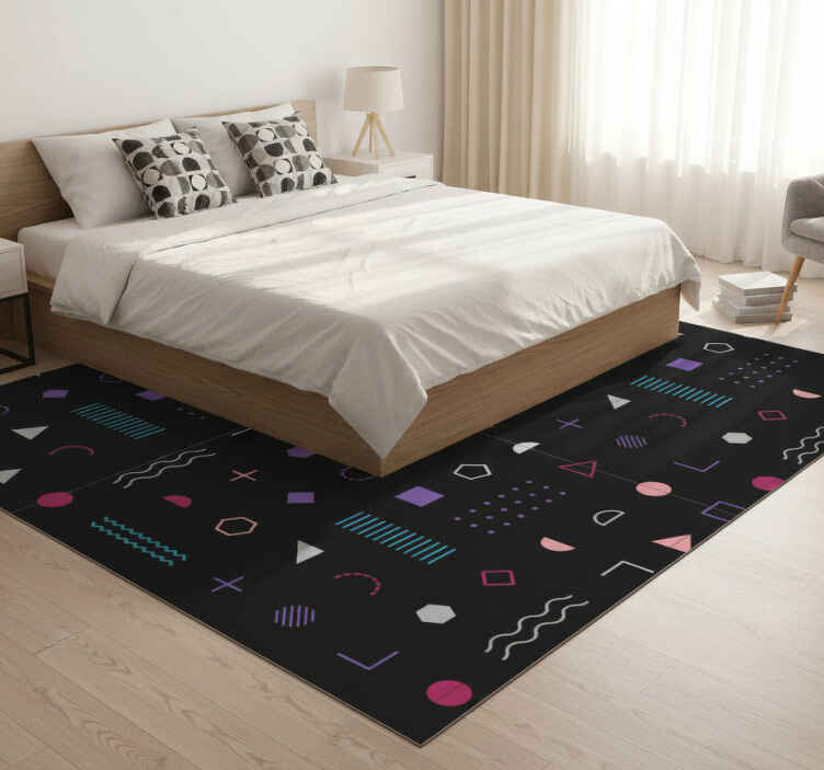 Multicoloured retro geometric shapes bedroom vinyl rug - TenStickers