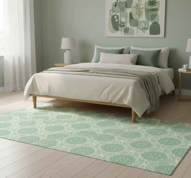 Alfombra vinílica dormitorio patrón floral verde nórdico - TenVinilo