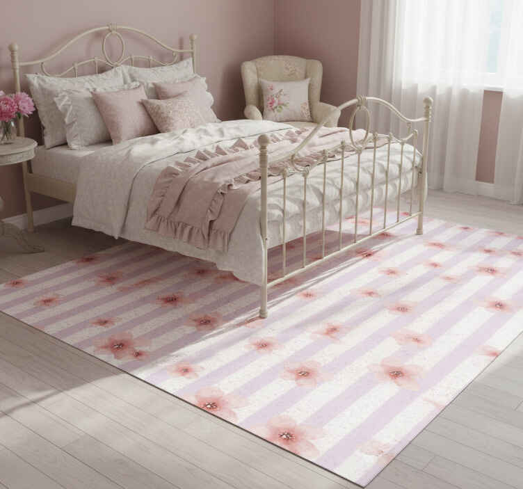 Shabby chic vertical pink stripes bedroom vinyl rug - TenStickers