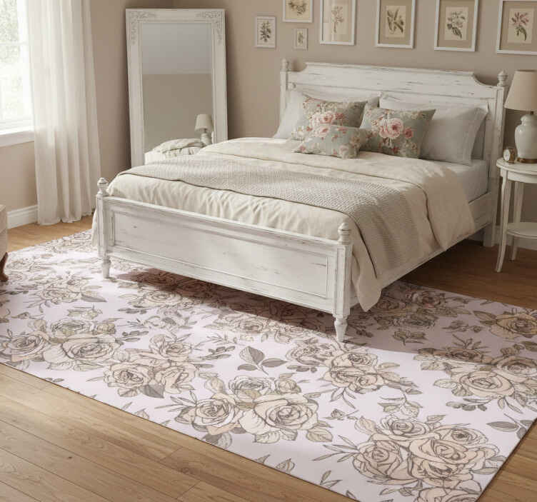 Vinilne preproge za spalnico v slogu shabby chic z rožami - TenStickers