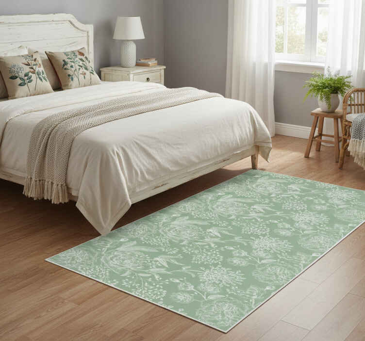 Green floral grandmillenial style bedroom vinyl rug - TenStickers