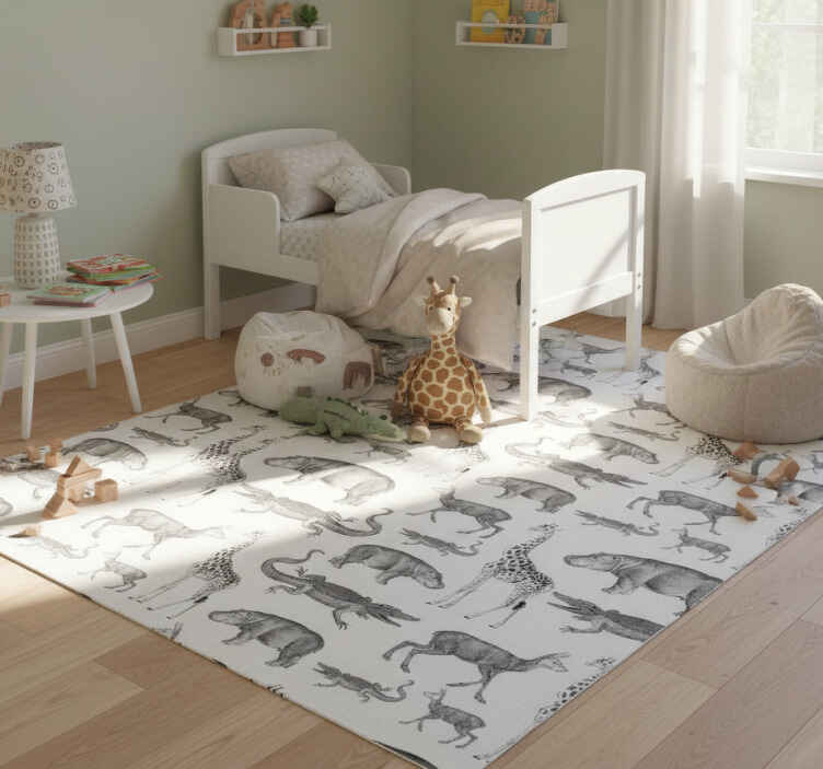 Vinyylimatto makuuhuoneeseen safari-eläin- ja puukuvioilla - Tenstickers