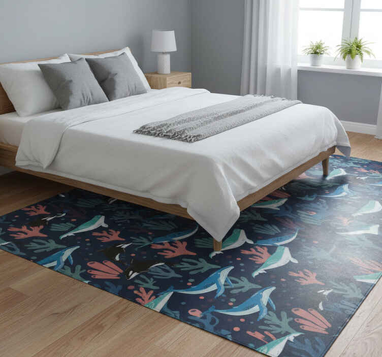 Vibrant sea animals on blue bedroom vinyl rug - TenStickers