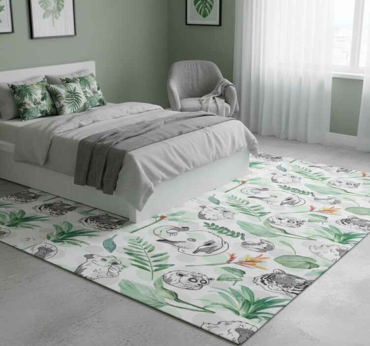 Tapis vinyle chambre animaux et plantes aquarelle - TenStickers