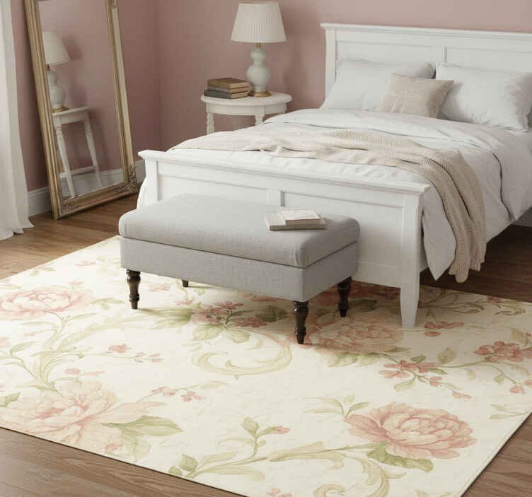 Light pink vintage floral pattern bedroom vinyl rug - TenStickers