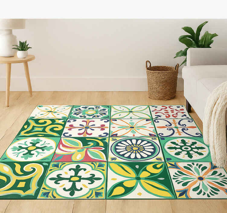 Alfombras vinílicas grandes diseño de baldosas coloridas - TenVinilo
