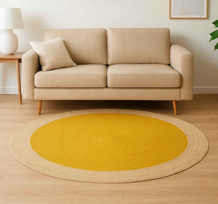 Alfombra redonda yute amarilla con beige - TenVinilo