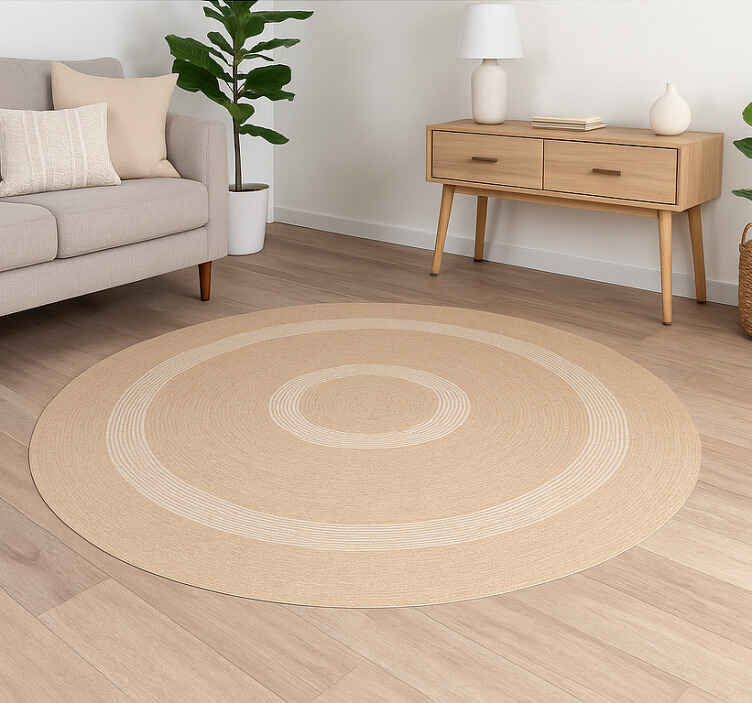 Alfombra redonda yute beige con blanco boho - TenVinilo