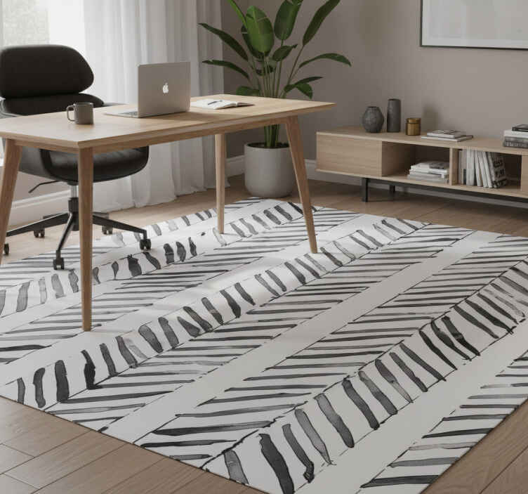 Alfombra vinílica oficina diseño geométrico blanco y negro - TenVinilo