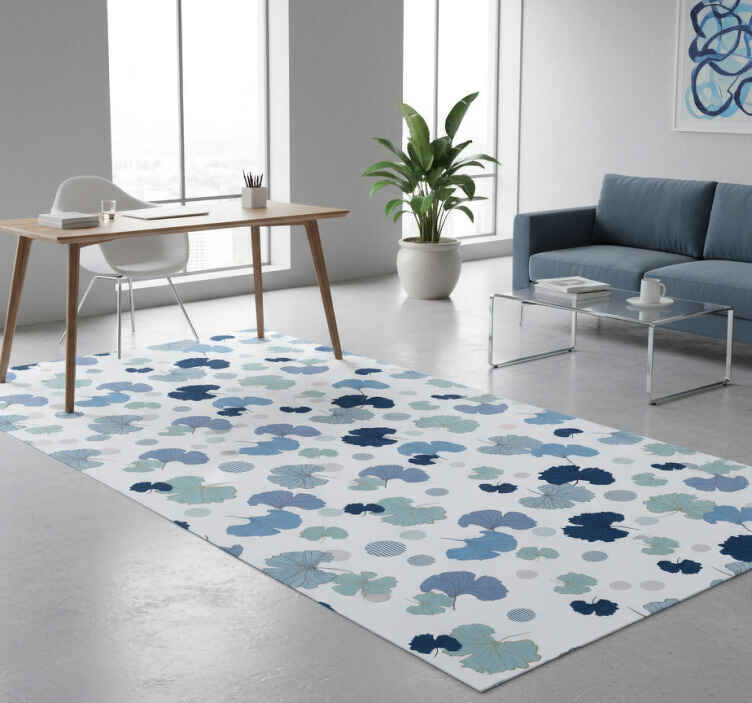 Alfombra vinílica oficina hoja de ginkgo azul - TenVinilo