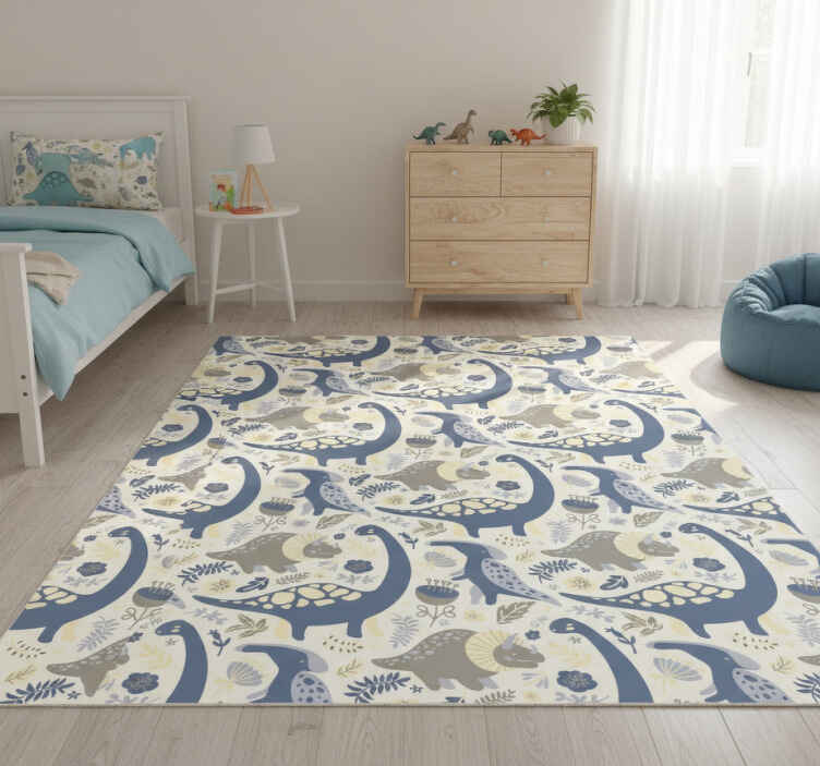 Bedroom vinyl rug in blue dinosaur nordic style - TenStickers