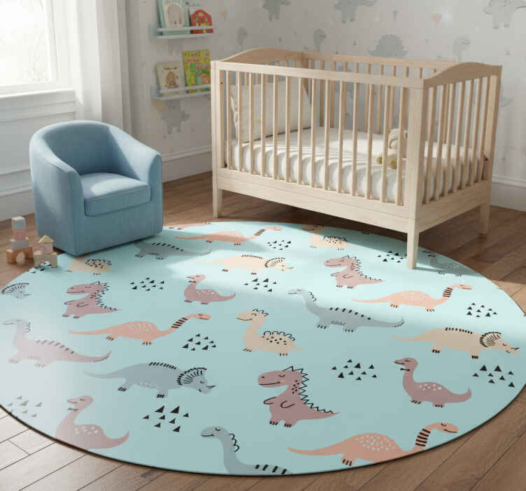 Bedroom vinyl rug with blue background and dino print - TenStickers
