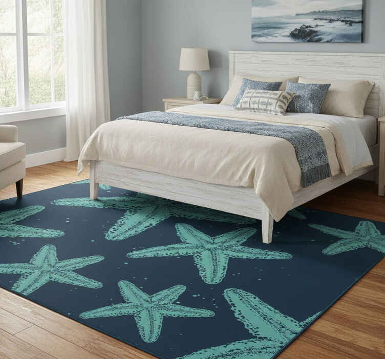 Bedroom vinyl rug in starfish blue tones - TenStickers