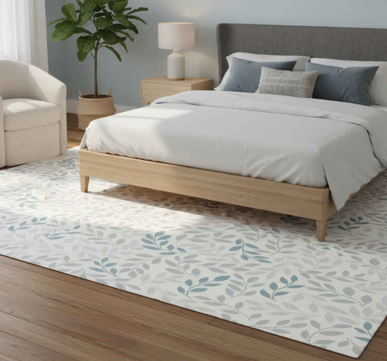 Bedroom vinyl rug with blue ombre leaves - TenStickers