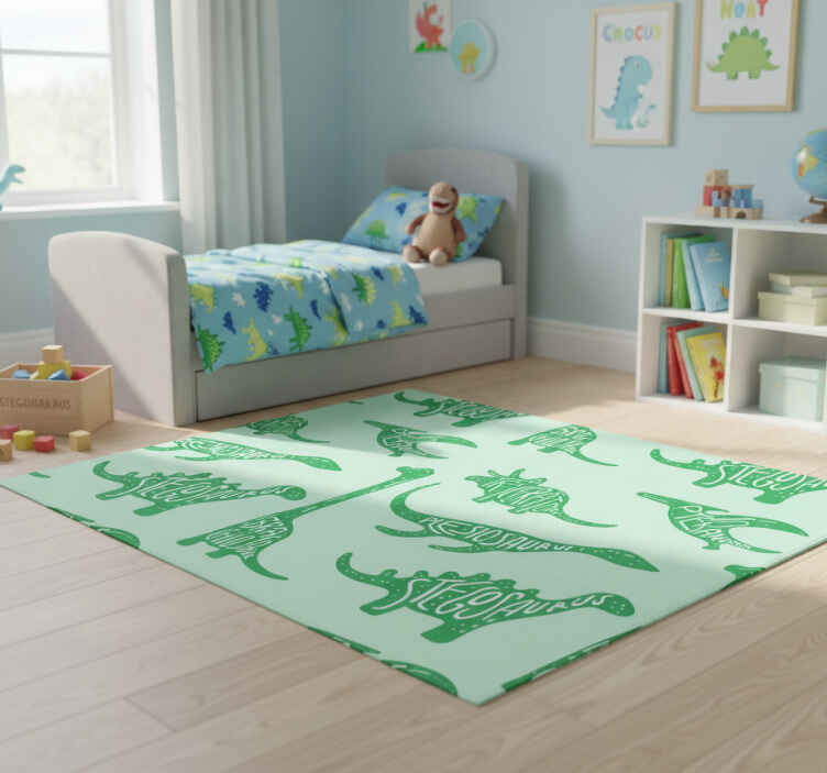Bedroom vinyl rug with named green dinosaurs - TenStickers